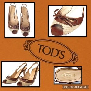 Tod's sling back peep toe heels